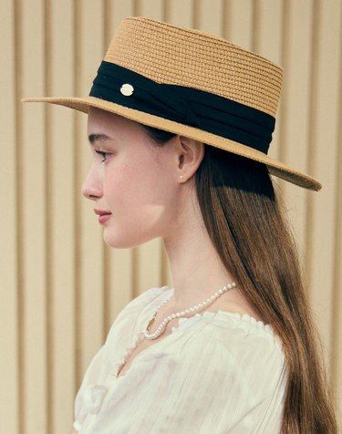Gold Label Point Rattan Boater Hat - Beige