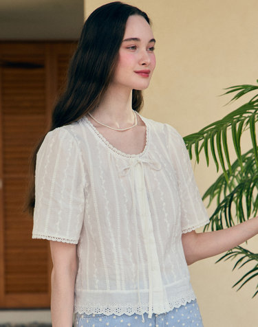 Olivia Lace Ribbon Blouse - White