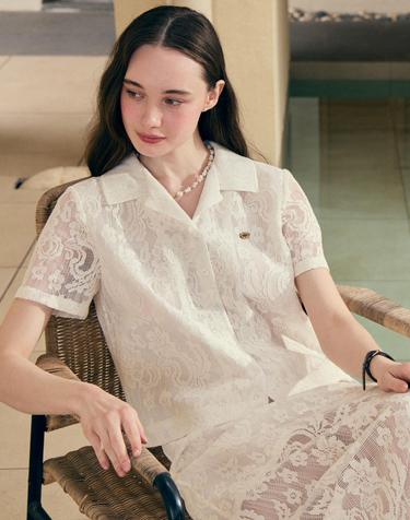 Lace Embroidered Half Sleeve Shirt - White