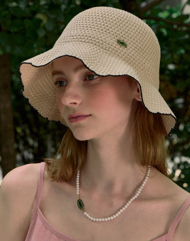 Olivia Summer Knitted Bucket Hat - Light Beige