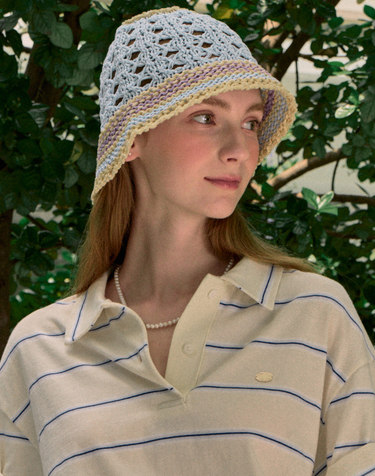 Color Block Knit Bucket Hat - Blue