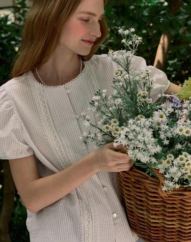 Ellie Lace Pintuck Stripe Blouse - Light Blue