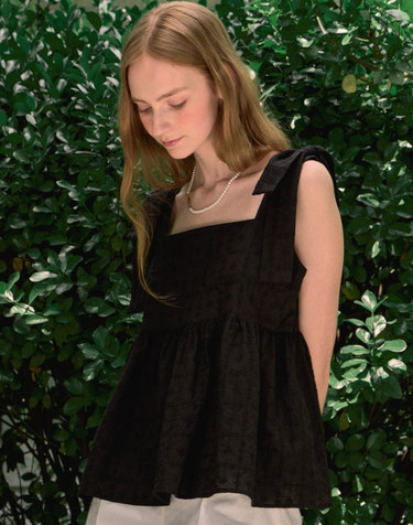 Bella Lace Ribbon Sleeveless Blouse - Black