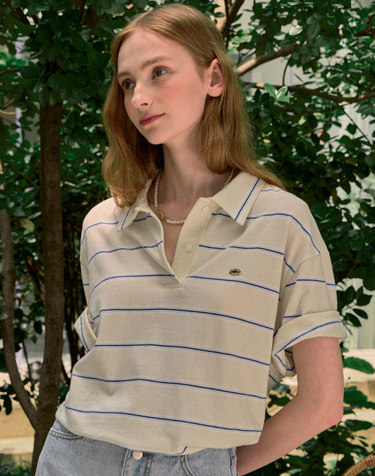 Multi Stripe Over-fit Collar T-shirt - Cream Yellow