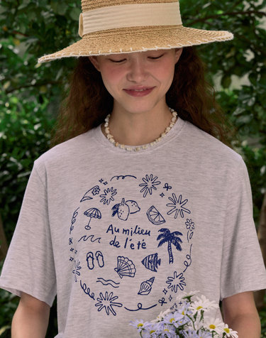 [논로컬 X 이하여백] Seaside Hand Drawing T-shirt - Light Grey