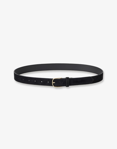 Classic Gold Buckle Suede Belt - Black