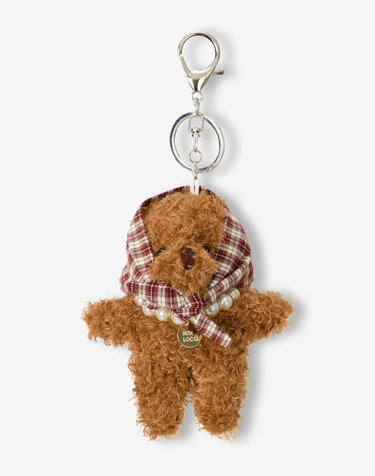 Checked Hair Kerchief Bear keyring - Brown
