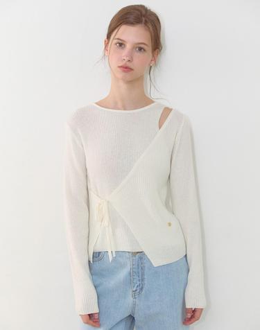 Cut Out Diagonal Wrap Knit - Ivory