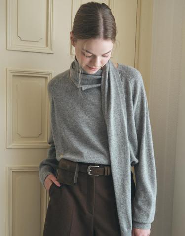 Scarf Draping Knit Top - Grey
