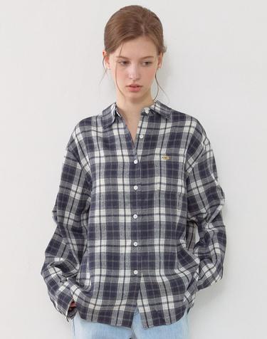 Oversize Napping Checked Shirt - Navy