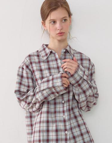 Oversize Checked Shirt - Beige Burgundy