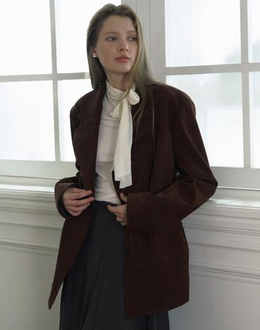 Faux Suede Oversize Jacket - Brown