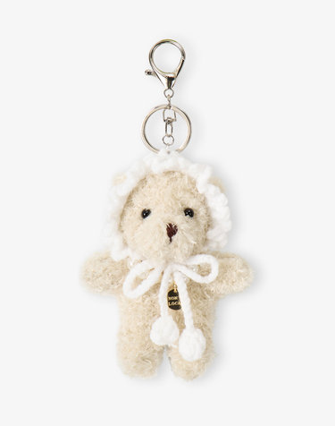Knit Hair Kerchief Bear Keyring - Light Beige