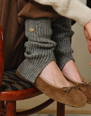 Slit Woolen Knit Leg Warmer - Grey