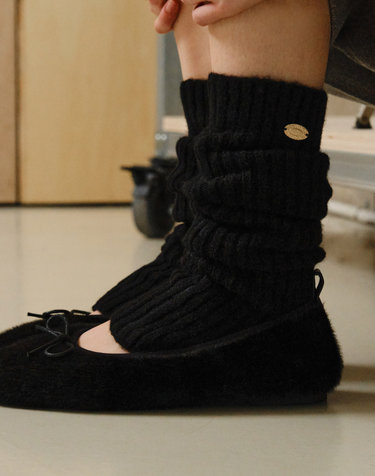 Soft Wool Knit Leg Warmer - Black