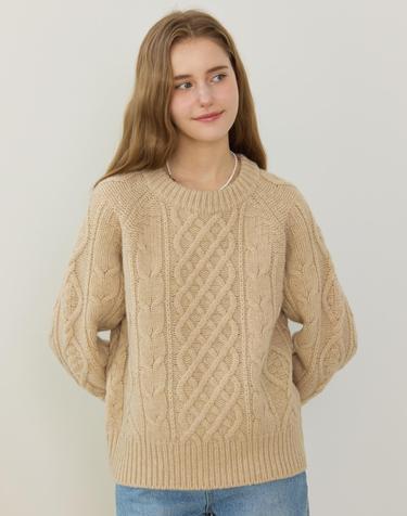 Mixed Cable Shetland Wool Knit - Beige