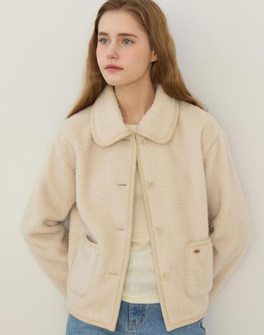 Teddy Short Boucle Jacket - Light Beige