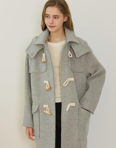 Classic Hood Duffle Coat - Light Grey