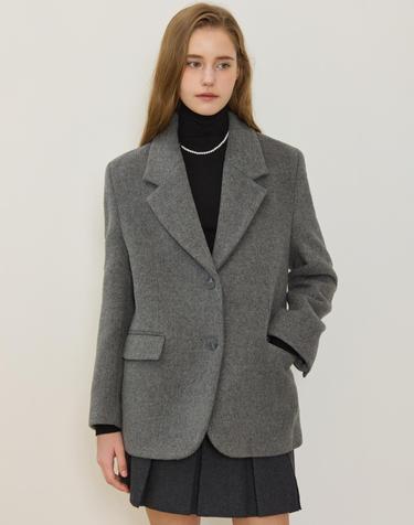 Wool Blended Single Jacket - Grey