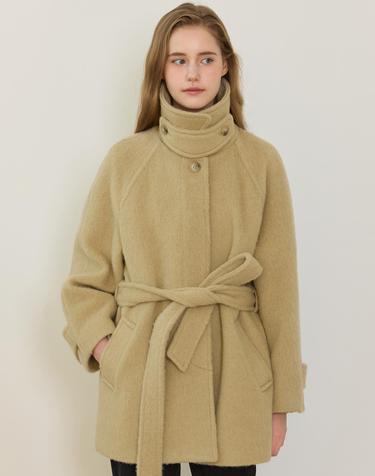 Hairy Alpaca Raglan Belted Half Coat - Beige