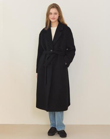 Hairy Alpaca Belted Long Coat - Black