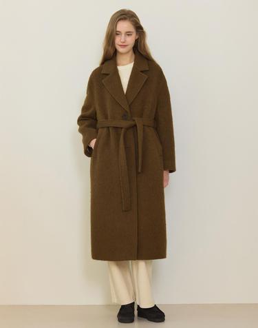 Hairy Alpaca Belted Long Coat - Brown