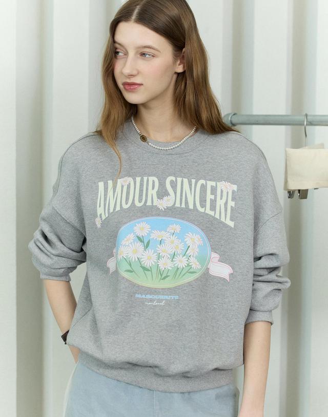 논로컬 Vintage Marguerite Print Sweatshirt - Melange Grey 착용컷