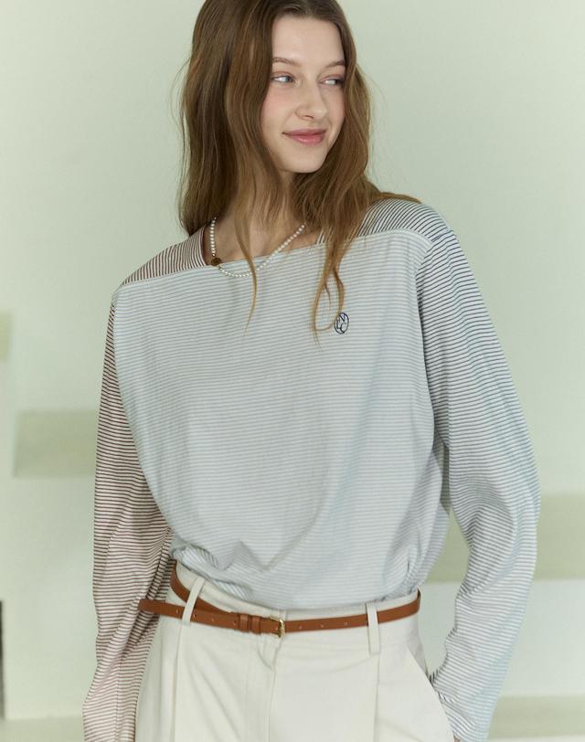 논로컬 Boat Neck Multi Stripe Long Sleeve - Multi 착용컷