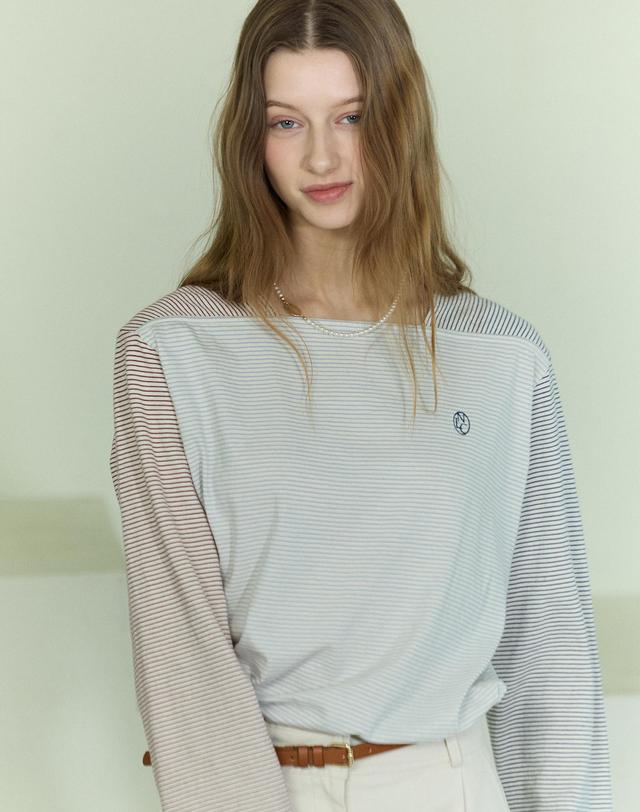 논로컬 Boat Neck Multi Stripe Long Sleeve - Multi 착용컷