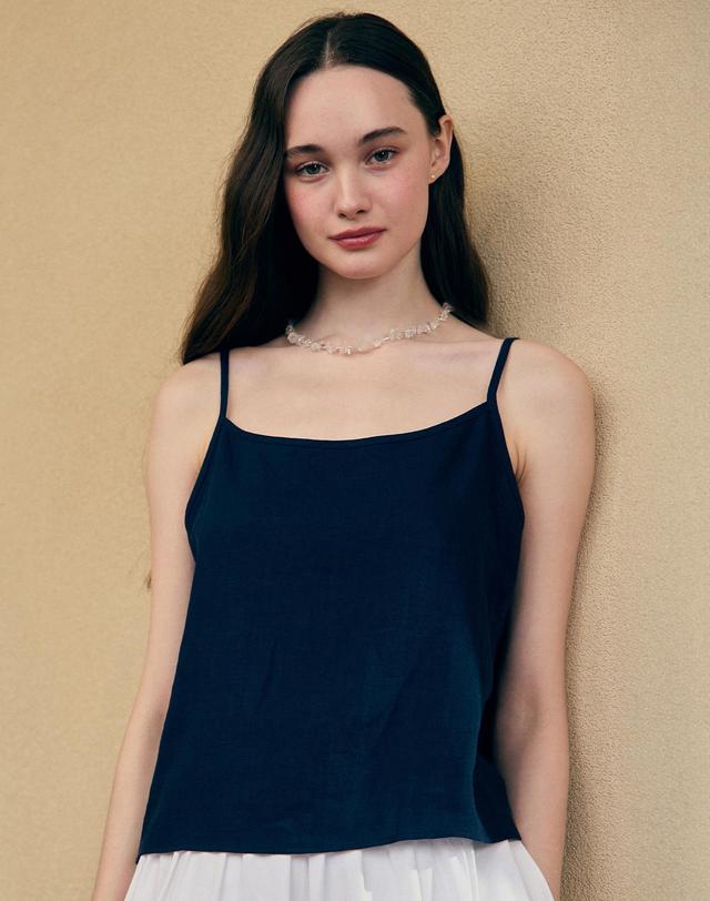 논로컬 Linen Basic Sleeveless - Navy 착용컷