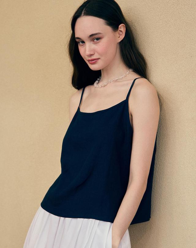 논로컬 Linen Basic Sleeveless - Navy 착용컷