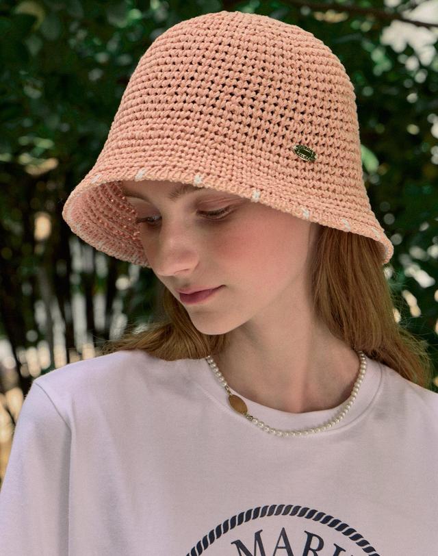 논로컬 Line Point Bucket Hat - Peach 착용컷