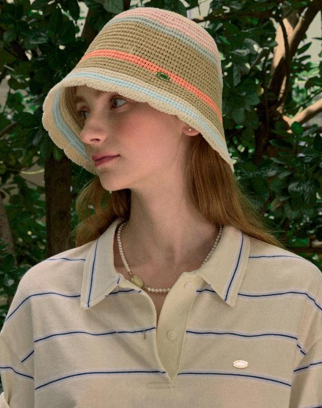 논로컬 Ripple Point Multi Stripe Bucket Hat - Beige Multi 착용컷
