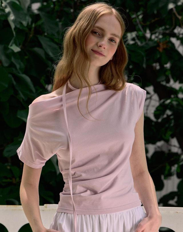 논로컬 Detachable Tie Unbalance T-shirt - Lavender 착용컷