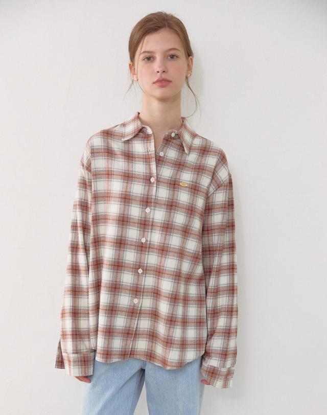 논로컬 Oversize Napping Checked Shirt - Orange Brown 착용컷