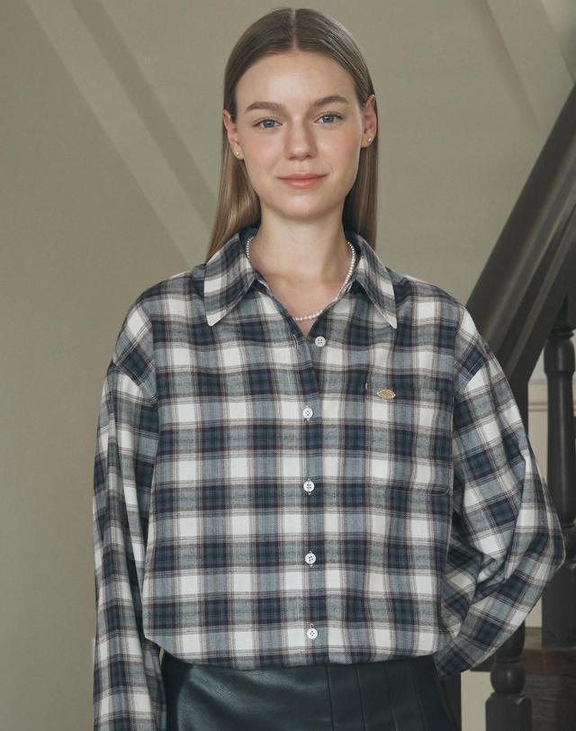 논로컬 Oversize Checked Shirt - Burgundy Navy 착용컷