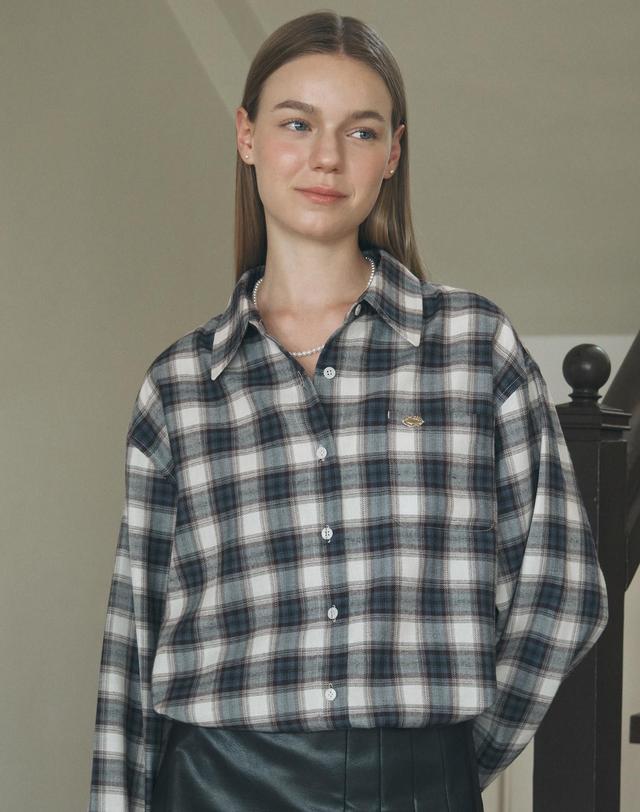 논로컬 Oversize Checked Shirt - Burgundy Navy 착용컷