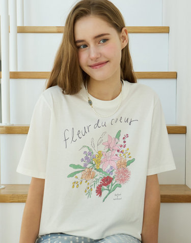 [논로컬 X 설찌] Flower Garden Hand-Drawing T-Shirt - White