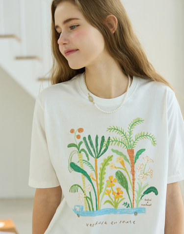 [논로컬 X 설찌] Tropical Palm Hand-Drawing T-Shirt - White