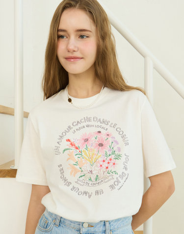 [논로컬 X 설찌] Bouquet Hand-Drawing T-Shirt - White