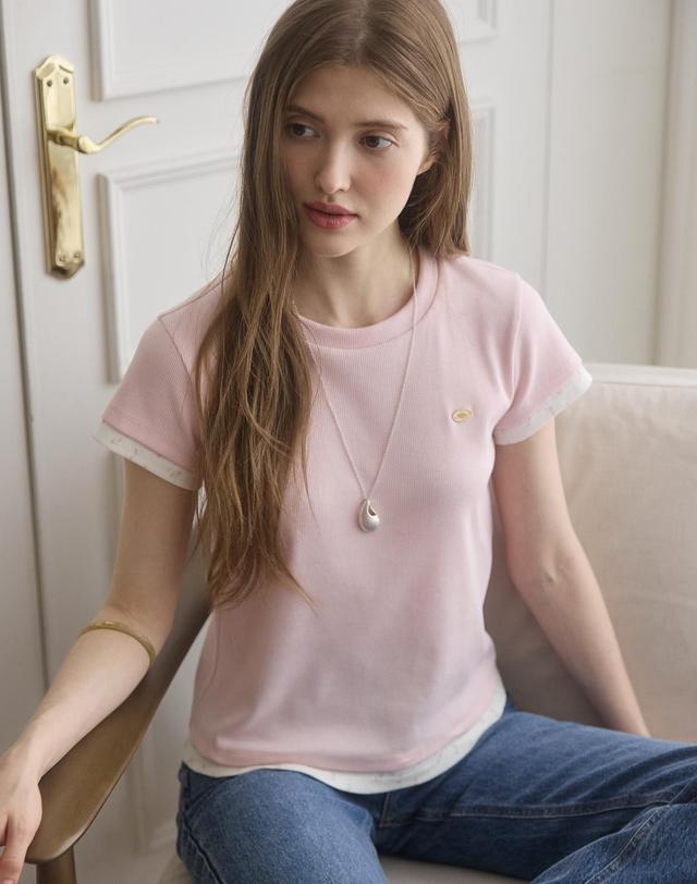 논로컬 플라워 패턴 레이어드 티셔츠 - Light Pink 착용컷