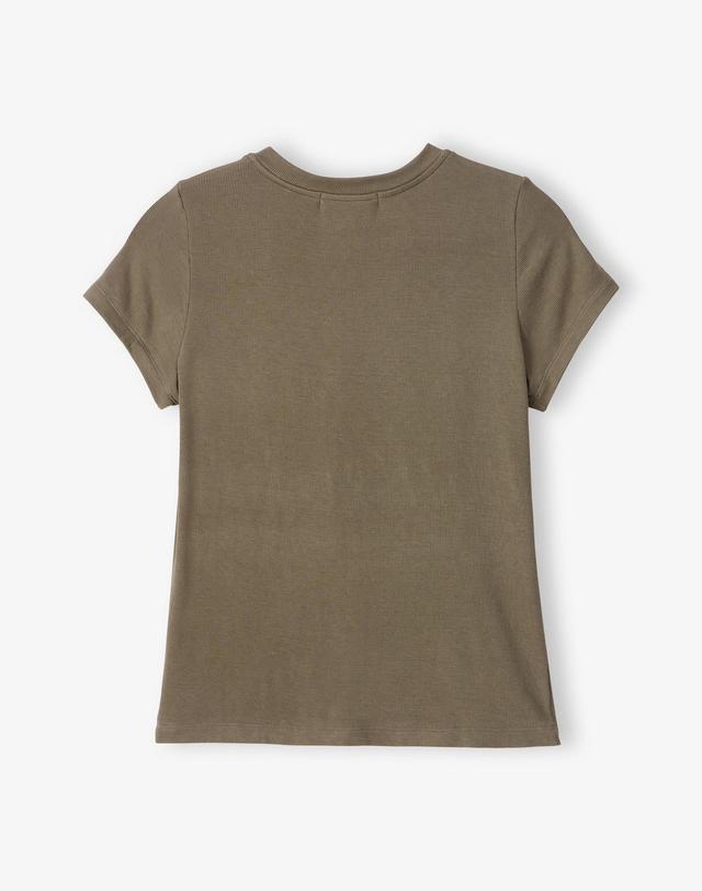 논로컬 골지 브이넥 헨리 티셔츠 - Sand Khaki 착용컷