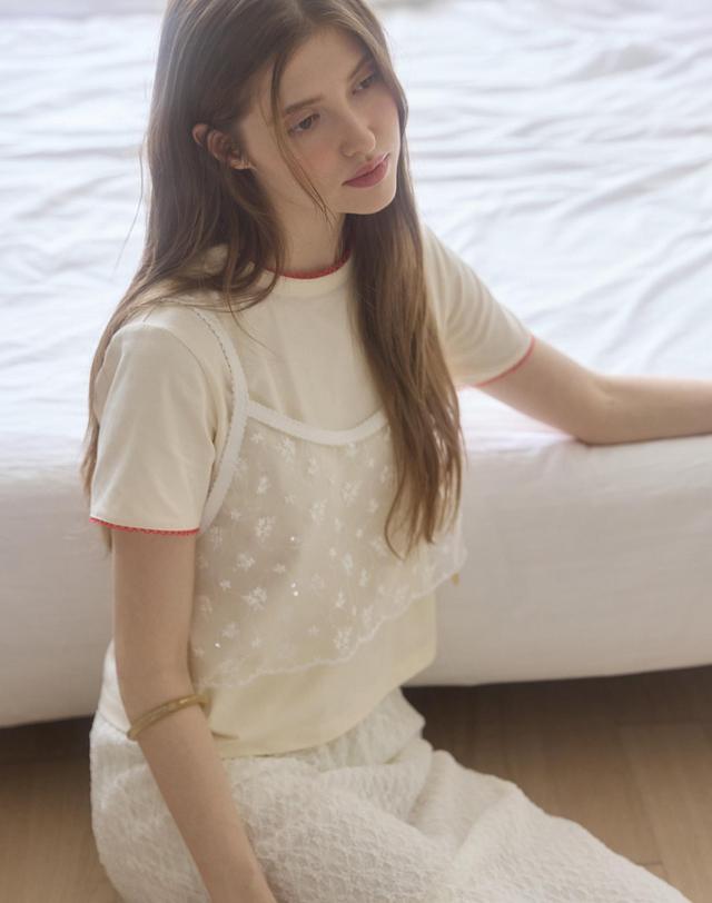 논로컬 스팽글 레이스 크롭 뷔스티에 - White 착용컷