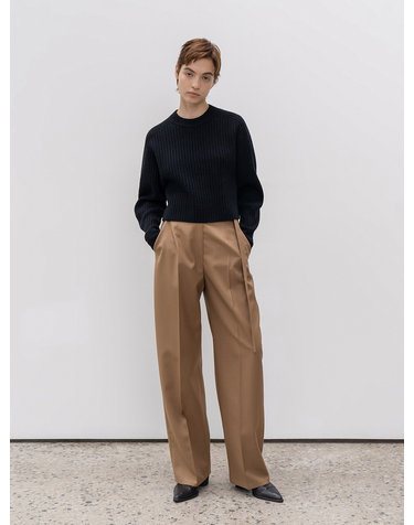 Wool Wide-Leg Belted Trousers (JUJS103)