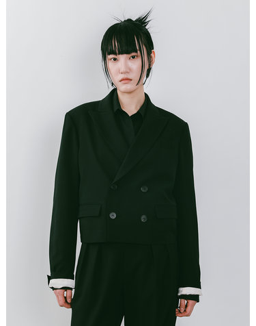 Black Cropped Double Breasted Blazer (JVSJ101)