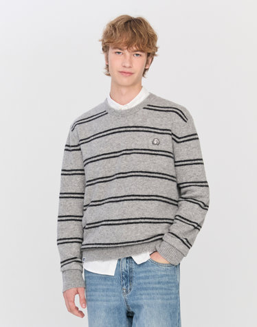 스트라이프 라운드넥 니트 그레이