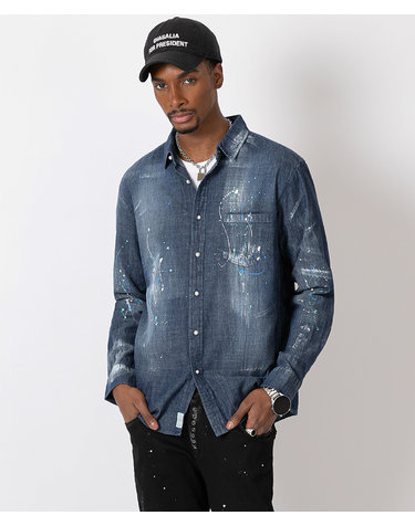 스플래시 데님 셔츠 Splash Denim Shirt (DARK DENIM)