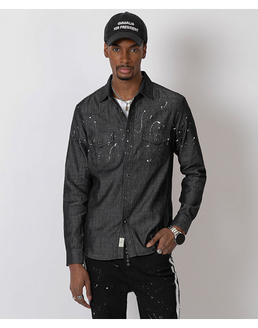 드롭 숄더 스플래터 웨스턴 셔츠 Drop Shoulder Splatter Western Shirt (BLACK)