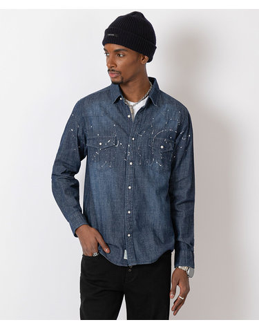 드롭 숄더 스플래터 웨스턴 셔츠 Drop Shoulder Splatter Western Shirt (DARK DENIM)
