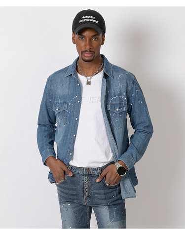 드롭 숄더 스플래터 웨스턴 셔츠 Drop Shoulder Splatter Western Shirt (DENIM)